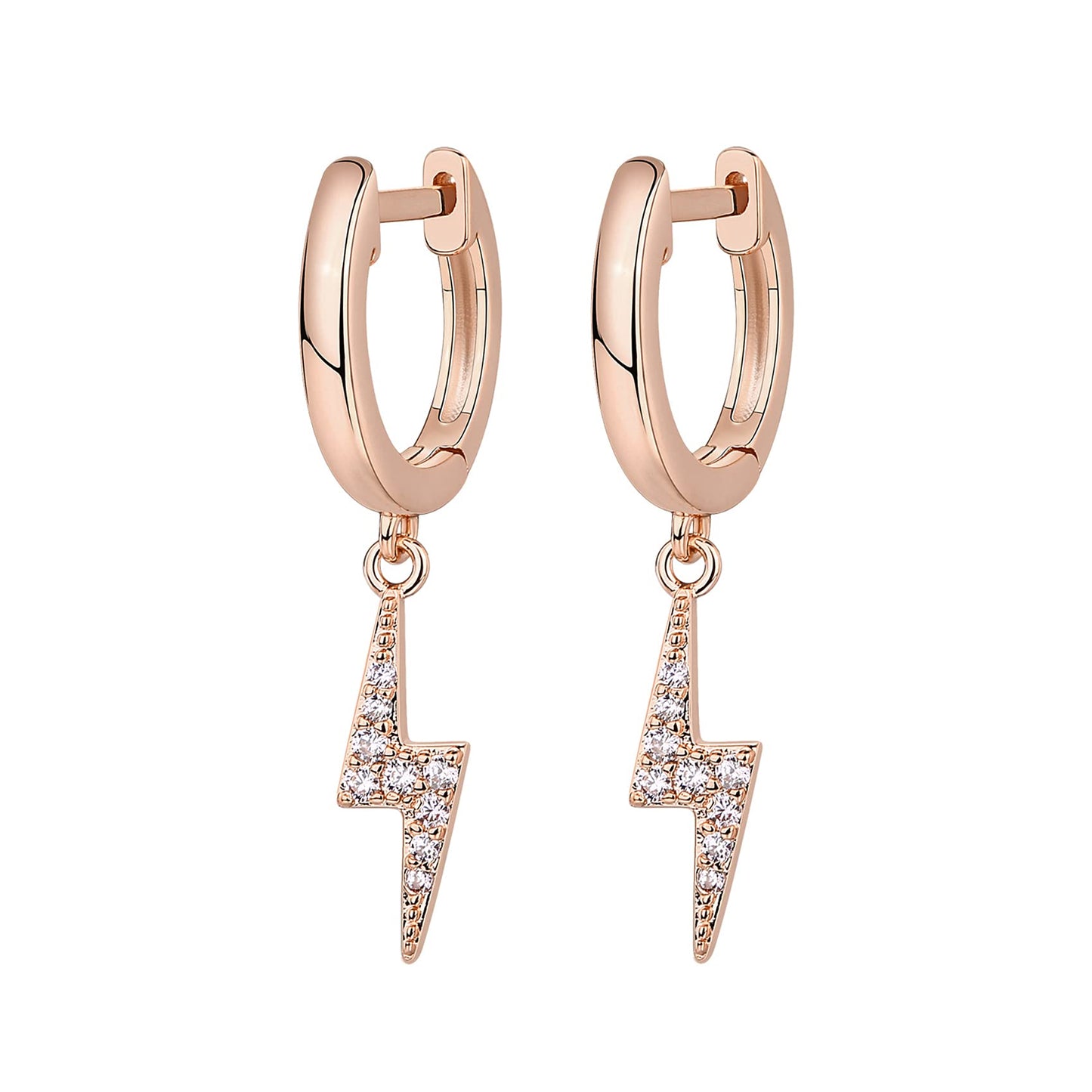PAVOI 14K Rose Gold Plated S925 Sterling Silver Post Drop/Dangle Huggie Earrings for Women | Dainty Lightning Bolt Earrings