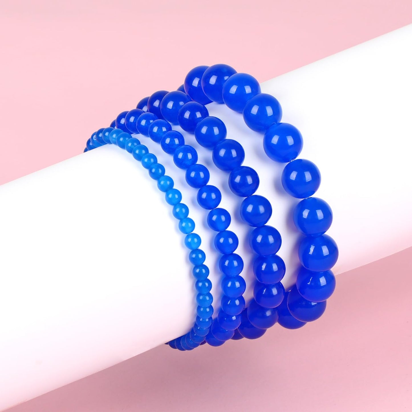 QOGIR Handmade Healing Bracelets,4mm Blue Jade Bracelet - Transformation and Protection - Stone Beads Stretch Bracelet for Women Men