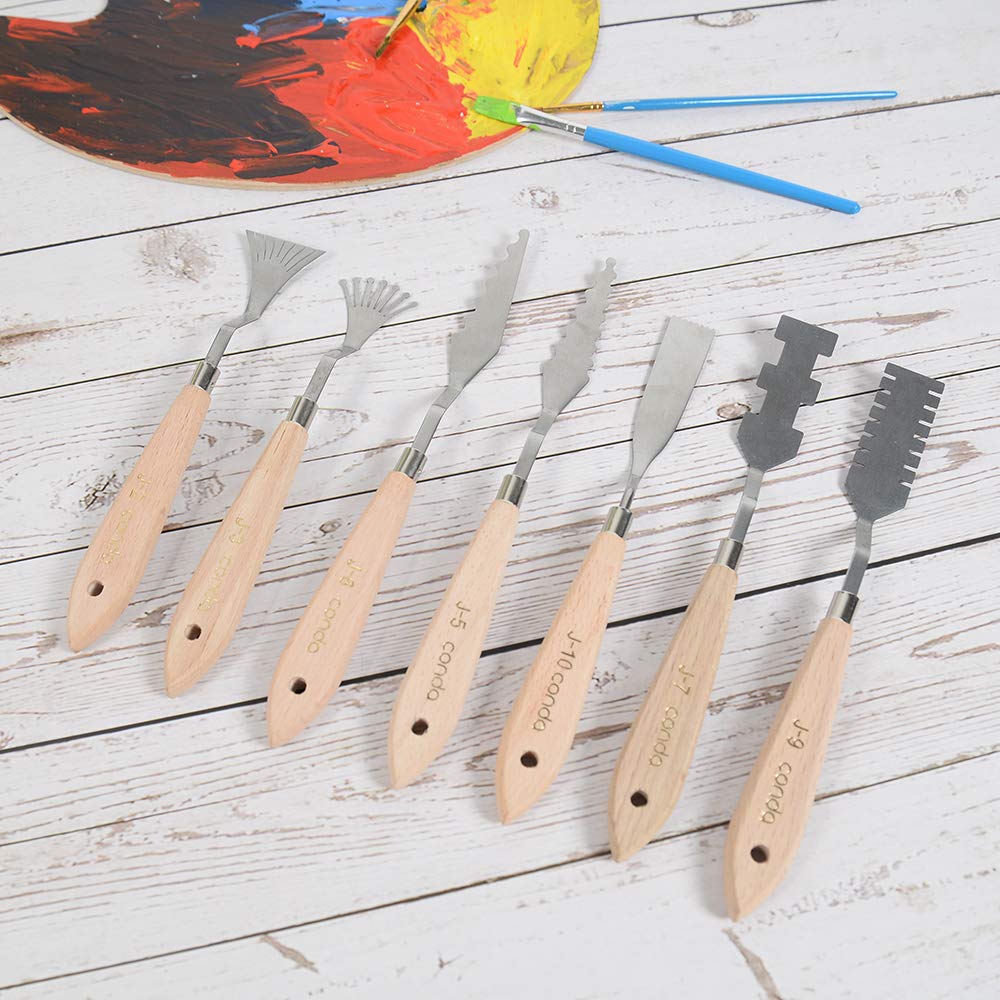 CONDA Palette Knife Set 1 set 10Pcs Palette Knife Painting Wood Handle with Different Shapes and 1 set 5 pcs regular shapes pack
