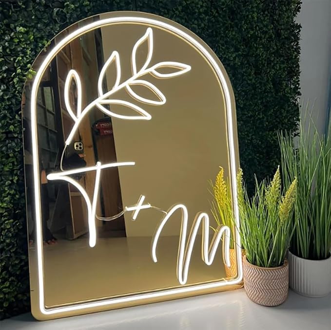 LED Mirror Neon Lights Light Up Dressing Mirror Cat/Shine Heart/Bat/Butterfly Shape Neon Mirror Sign for Modern Home Girl Room Bathroom Salon Wall Art Decor Gift For Girlfriend USB Powered