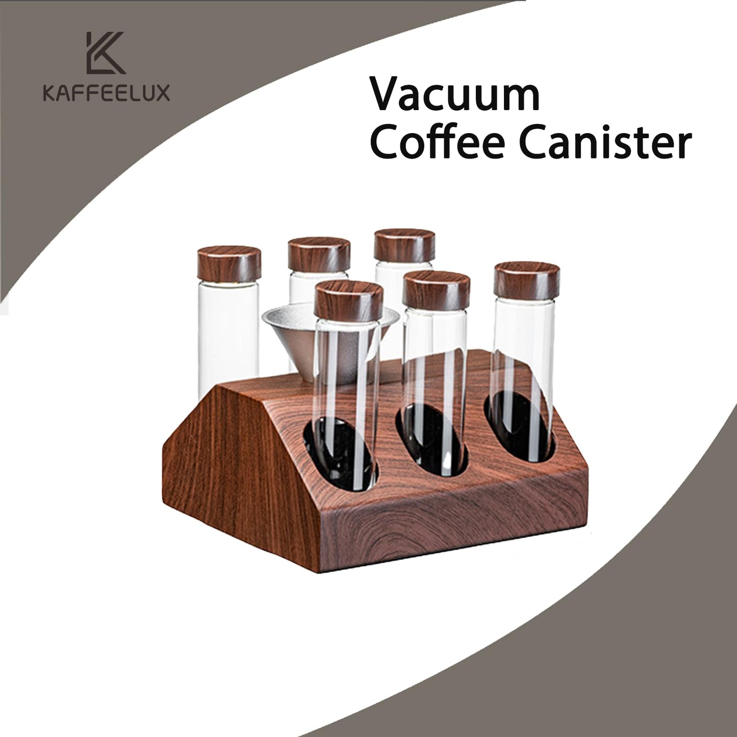 K KAFFEELUX Wooden Coffee Bean Sampling Set with Test Tubes, Funnel - Coffee Bean Storage & Tasting Kit for Coffee Lovers, Cafes (F)
