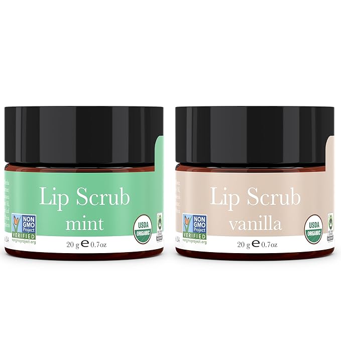 USDA Organic Lip Scrub - USA Made with Natural Ingredients, Lip Exfoliator, Moisturizing Lip Exfoliator Scrub for Dry Lips, Lip Scrubber Exfoliator & Sugar Scrub for Smooth Lips