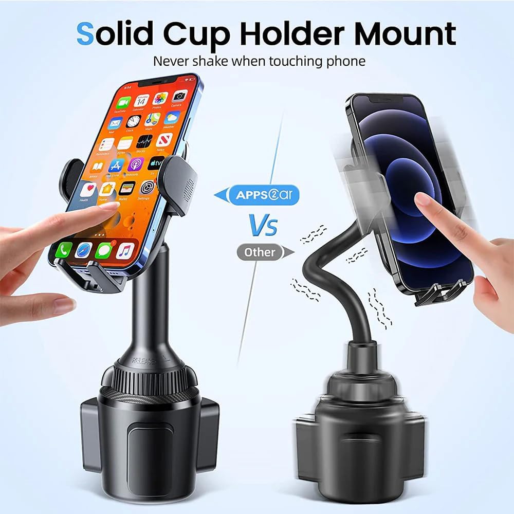 APPS2Car Car Cup Phone Holder Wireless Charger with QC 3.0 Adapter, 15 Watt Qi Fast Charging, Compatible with iPhone 11/12/13/14/15/16/Pro/Max/Plus and Universal All Models Phone Holder