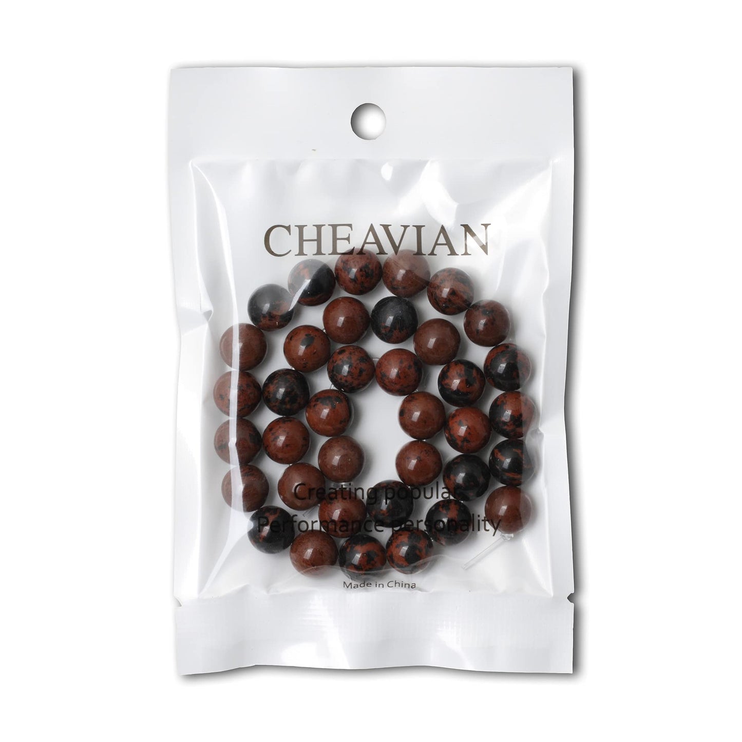 CHEAVIAN 35PCS 10mm Natural Mahogany Obsidian Stone Round Loose Beads for Jewelry Making 1 Strand 15"