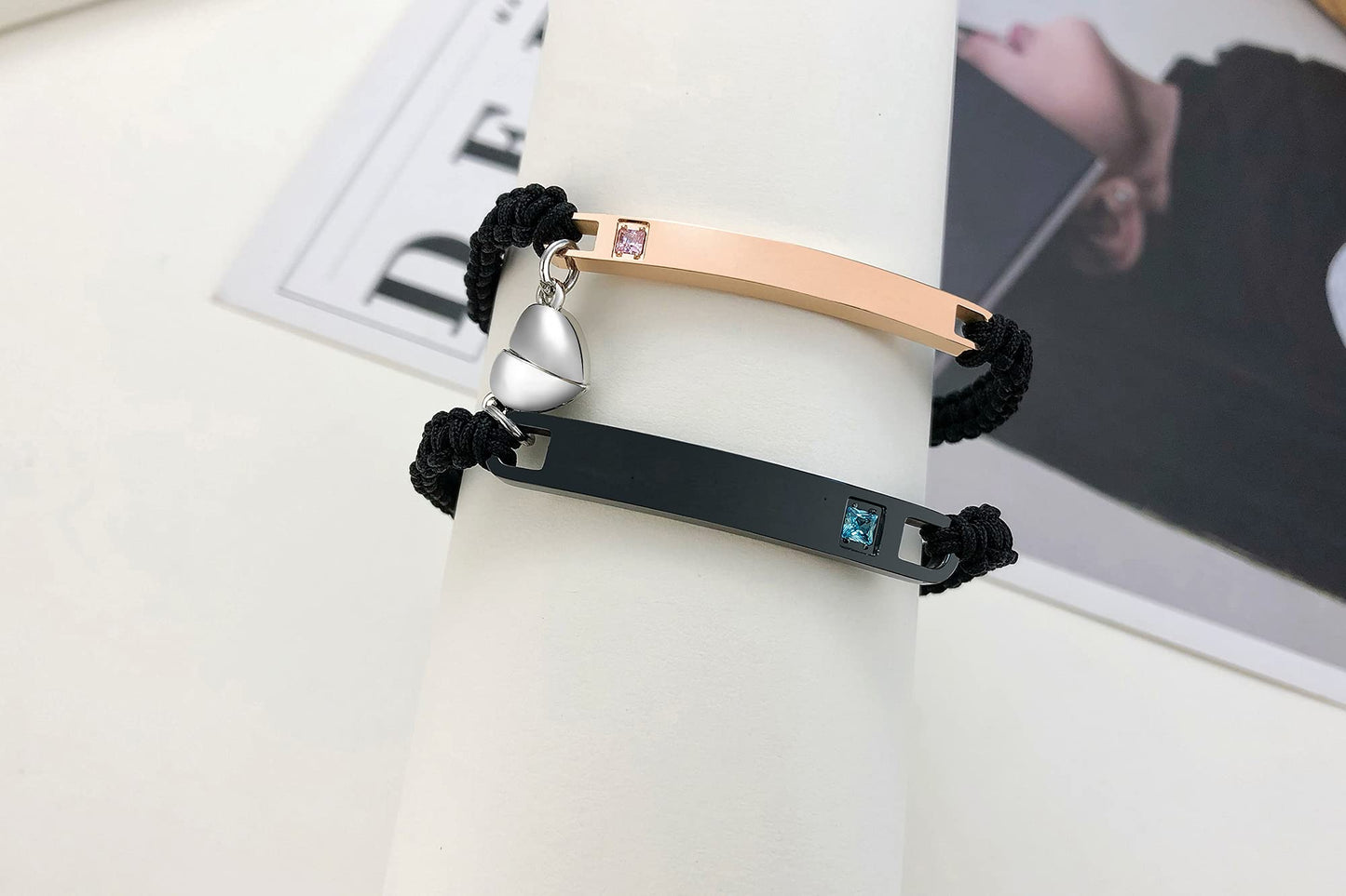 MEALGUET Personalized Couple Bracelet Customized Couple Bracelets Set Mutual Attraction Custom Name Relationship Bracelet Personalized Gift for Men Women, Handmade