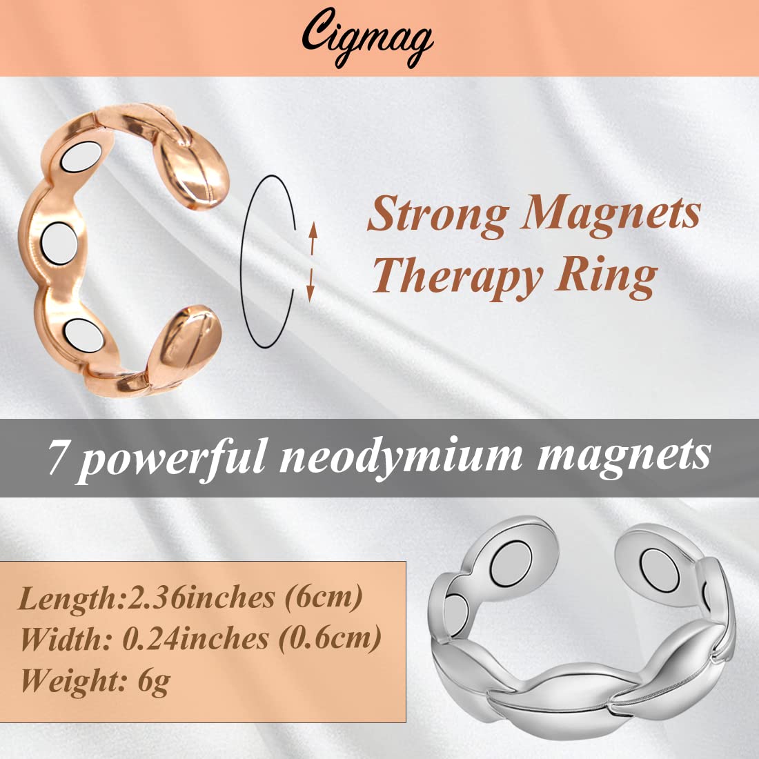 Cigmag 2PCS Copper Rings for Women Ultra Strength Magnets Adjustable Magnetic Rings with Present Box