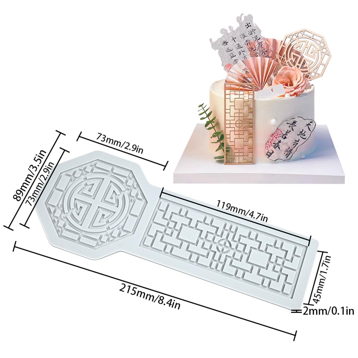 mostsom Pane Shape Chinese Style Pattern Lace Mold Silicone Mold DIY Sugarcraft Cake Decorating Tool Chocolate Fondant Lace Mat (B_ Pane)