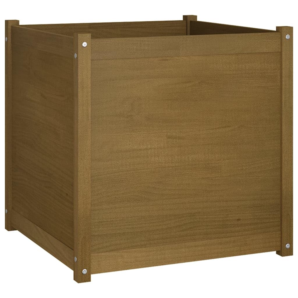 ZXQVLMRS Large Outdoor Garden Planter, 27.6-inch Square Rustic Solid Pinewood Raised Bed for Flowers Herbs, Durable Honey Brown Plant Container for Patio Backyard Balcony