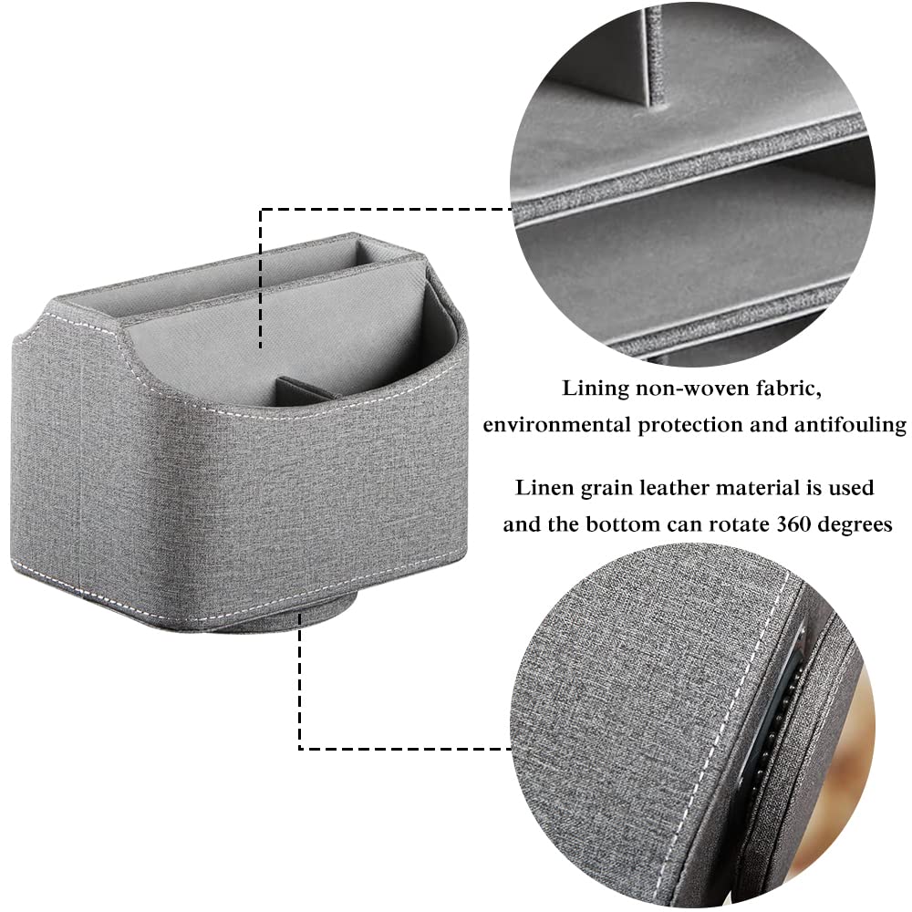 RHCSZ Leather Remote Control Holder 360 Degree Spinning, Desk Organizer for TV Remote Controllers, Caddy,Pen,Calculator,Media Player Storage box (Grey)