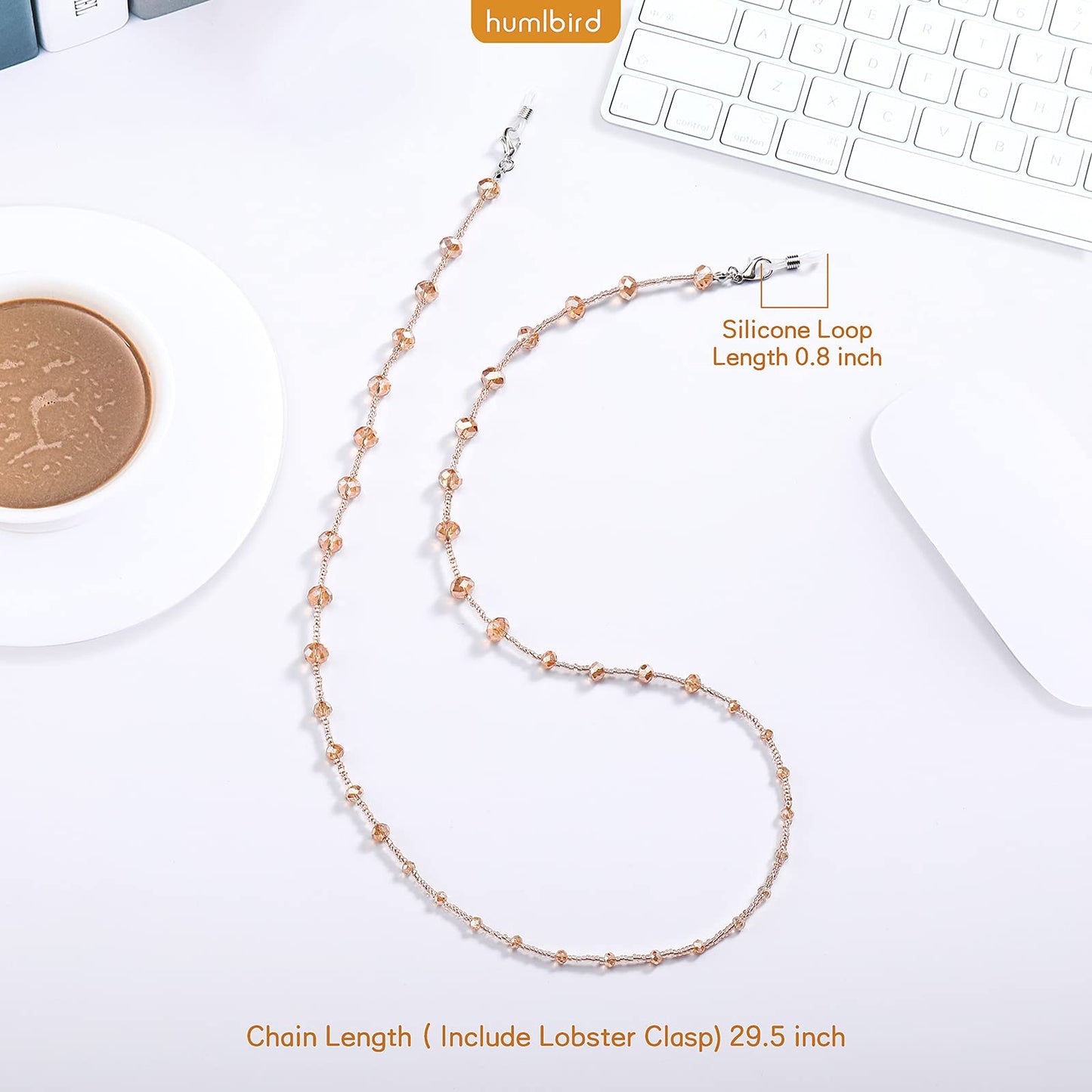 humlbird Eyeglass Chain for Women Stylish Mask Lanyard Natural Crystal Mask Chain Eye Glasses Holder Strap, Yellow