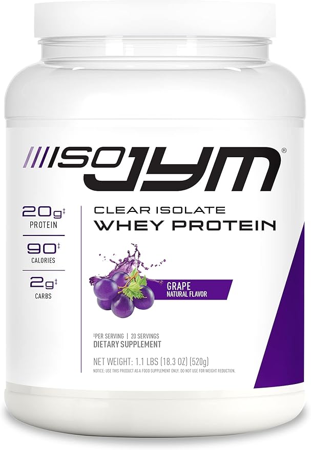JYM Supplement Science Iso JYM Grape, 90 Calories, 100% Whey Protein Isolate, Zero Fat, Zero Sugars, Mixes Clear, for Women & Men, 20 Servings