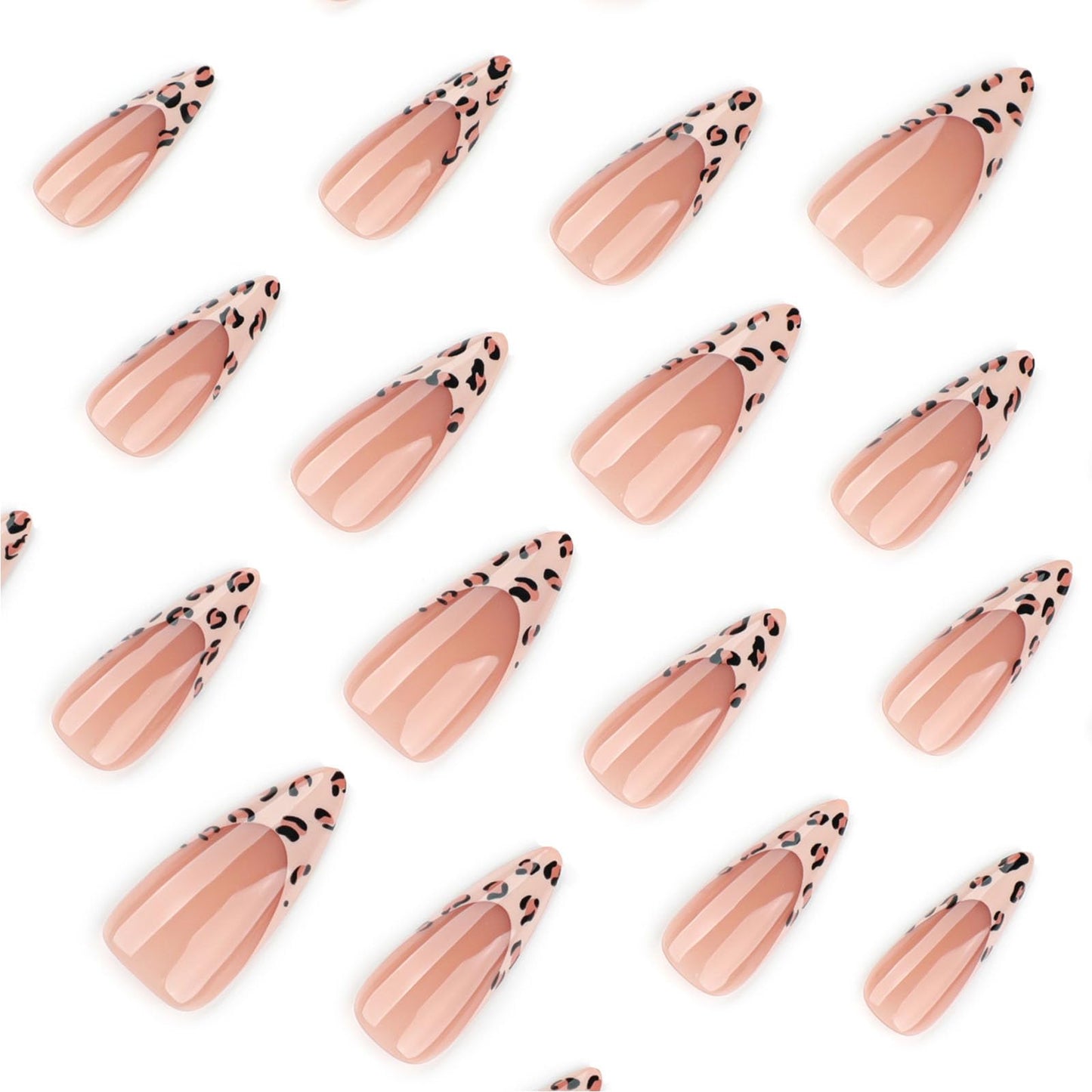 IMSOHOT Fall Press on Nails Long Stiletto Fake Nails Brown Leopard Print French Nail Tips Glossy Acrylic False Nails Autumn Stick on Nail for Women