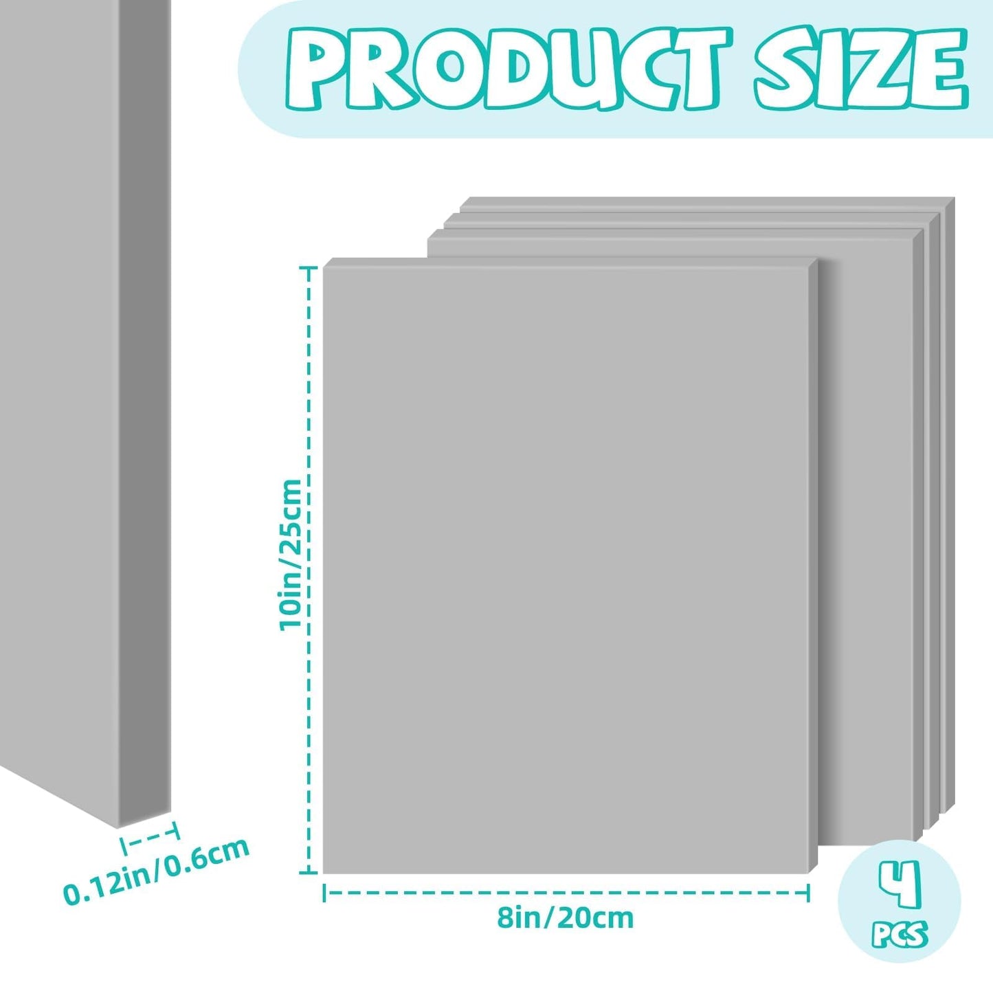 4 Pack 8 x 10 Inch Gray Rubber Stamp Carving Blocks, (0.24" Thick) Soft & Easy-to-Carve Rubber Blocks for DIY Stamp Making, Printmaking & Art Projects, Craft Supplies for Beginners and Professionals