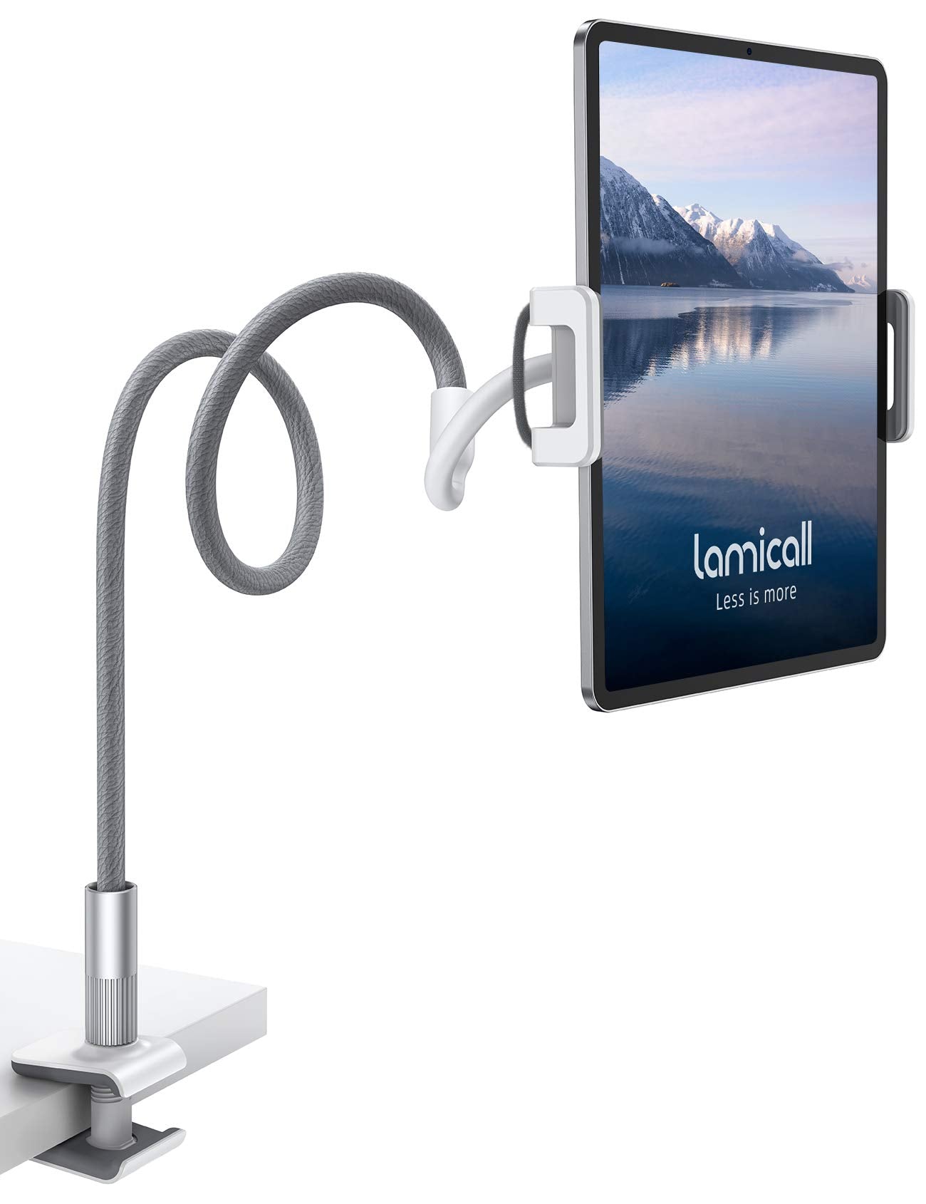 Lamicall Gooseneck Tablet Holder, Tablet Stand : Flexible Arm Clip Tablet Mount Gifts, Compatible with iPad mini Pro Air, Kindle, Switch, Galaxy Tabs, More 4.7-10.5" Devices - Gray