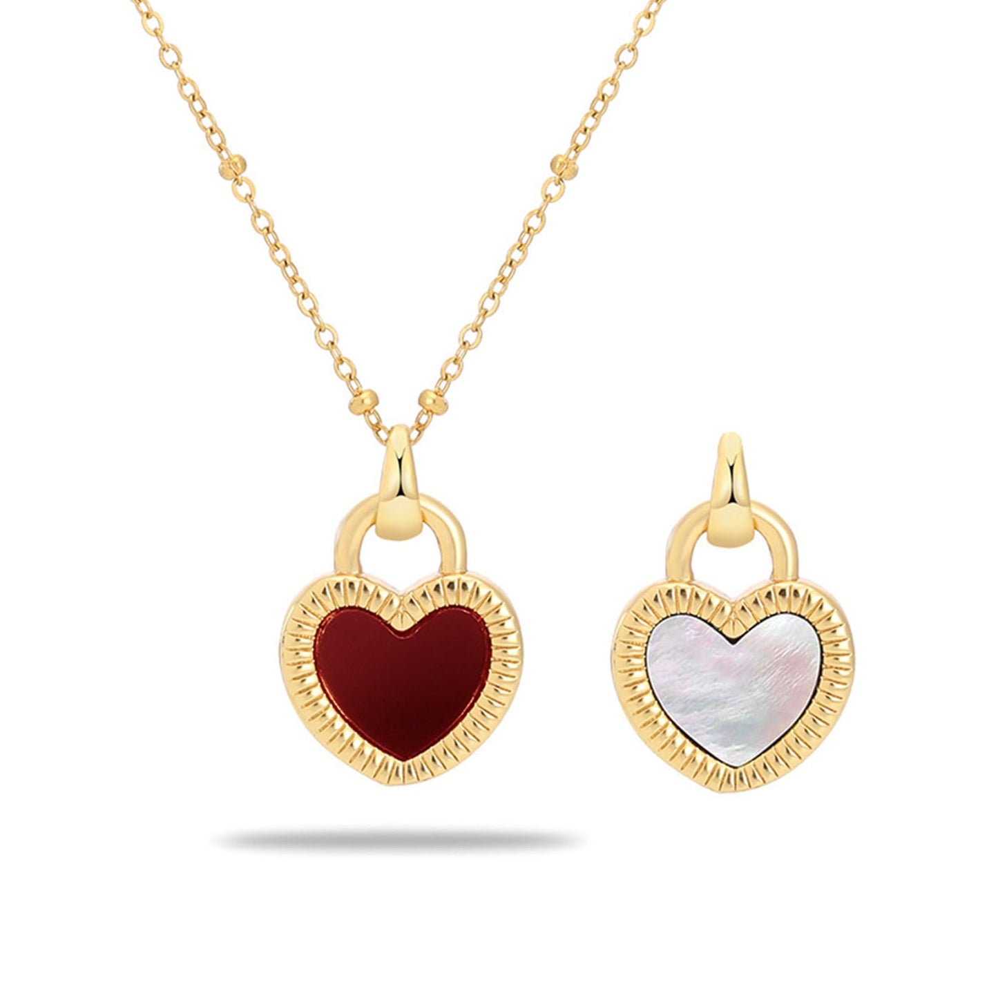 Milan Chiva Womens Heart Pendant Gold Necklace 14K Double Side Dainty Shell Statement Chain Jewelry MNS-1030WRD