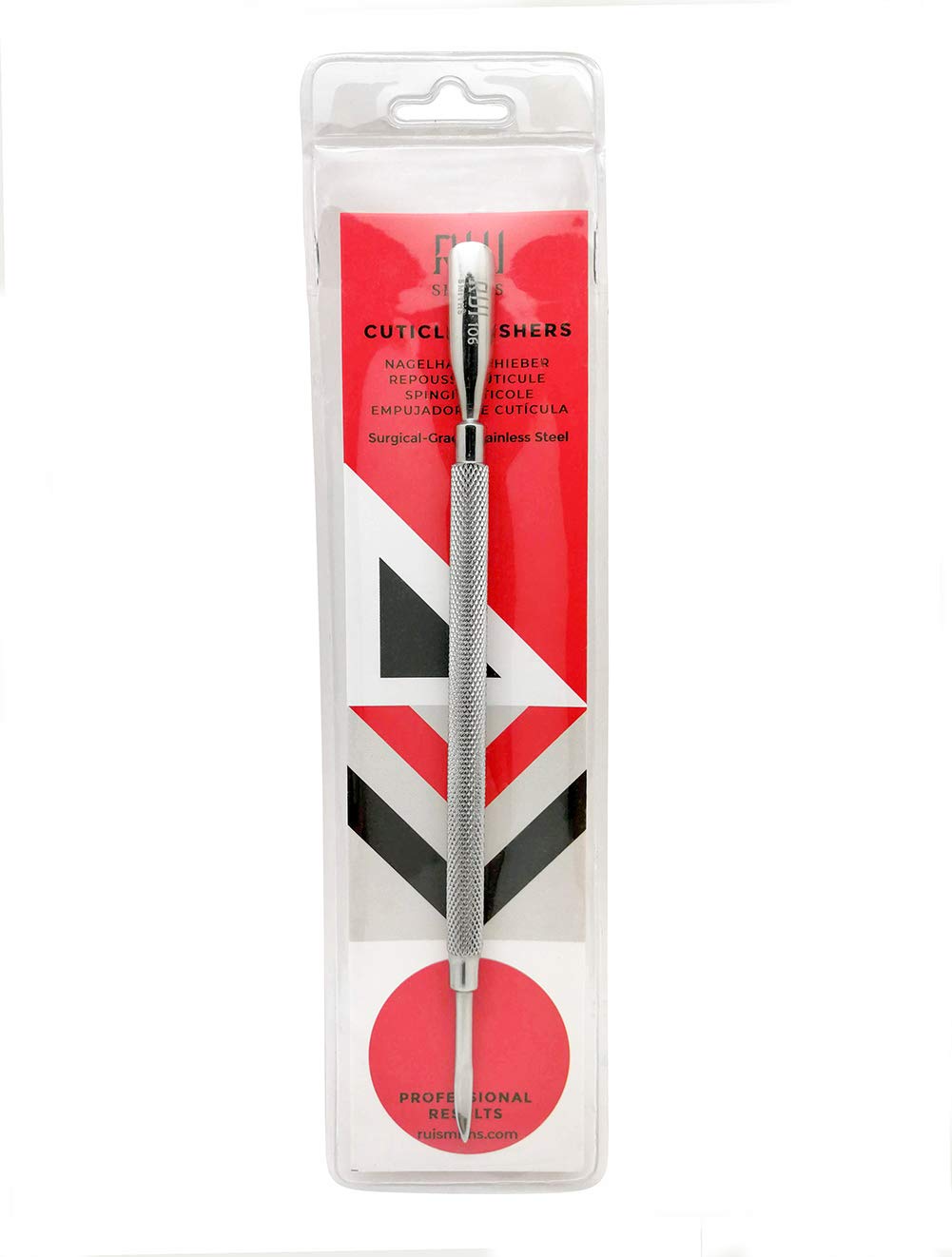 Rui Smiths Pro Cuticle Pusher with 2 Ends - Stainless Steel Manicure Tool - Style 106