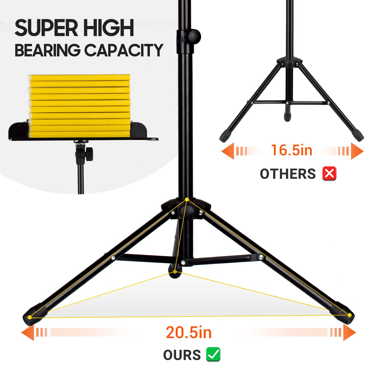 CAHAYA Music Stand for Sheet Music - Dual-use Converts to Desktop Stand Portable& Foldable 31.4-57in Height Adjustable Sturdy to Holds Thick Book or Tablet Include Carrying Bag Sheet Music Folder Clip