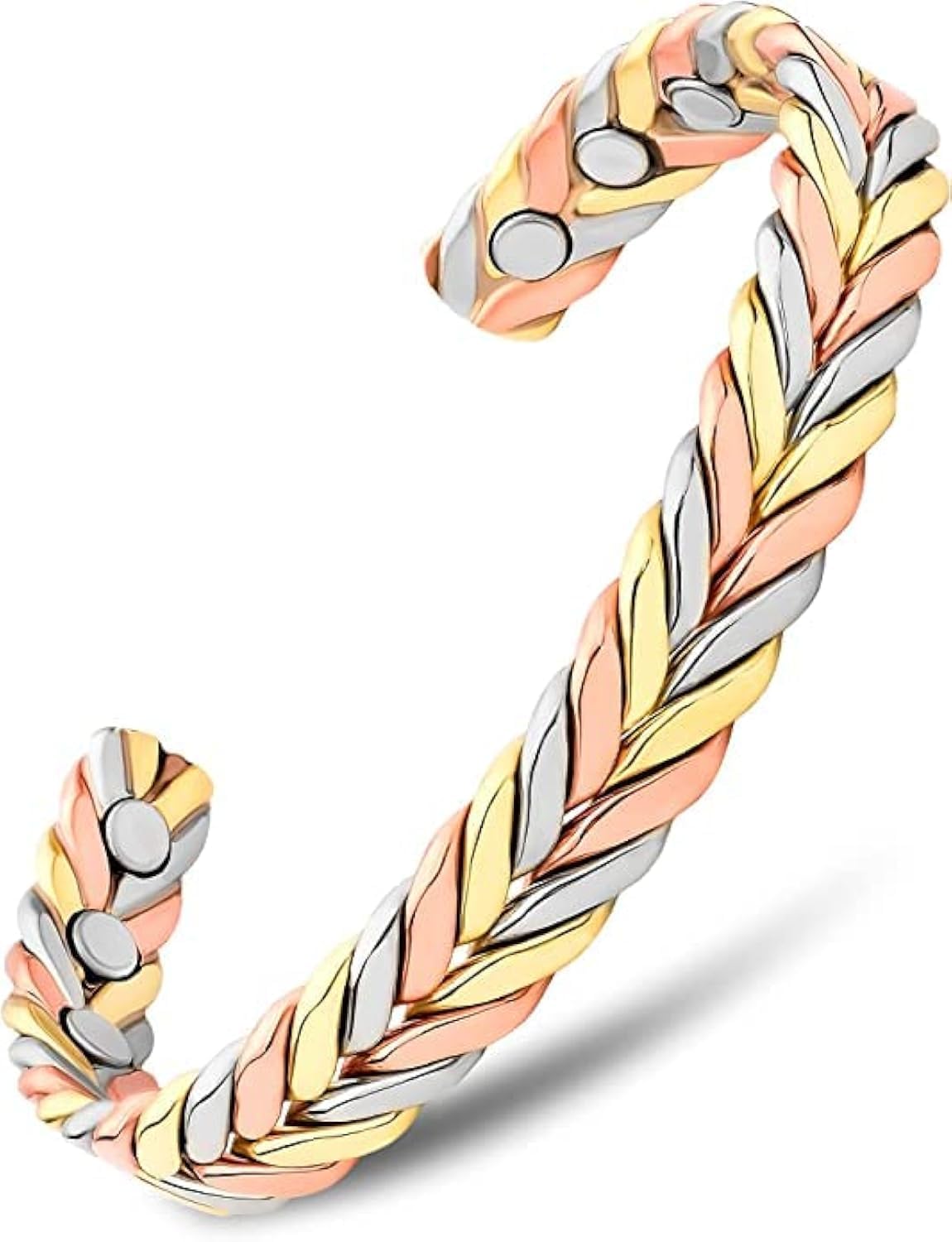 MagnetRX Woven Copper Magnetic Bracelet - Magnetic Copper Bracelets - Adjustable Cuff with Magnets (Tri–Color, X–S/S)