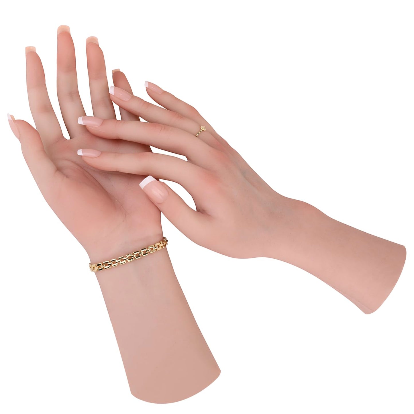 MOTLEYBEAN Realistic Silicone Female Hand Life Size Female Model Hand for Showing Jewelry Pranksters Halloween Props Photography Props (Nude,Right Hand-Without Skeleton)