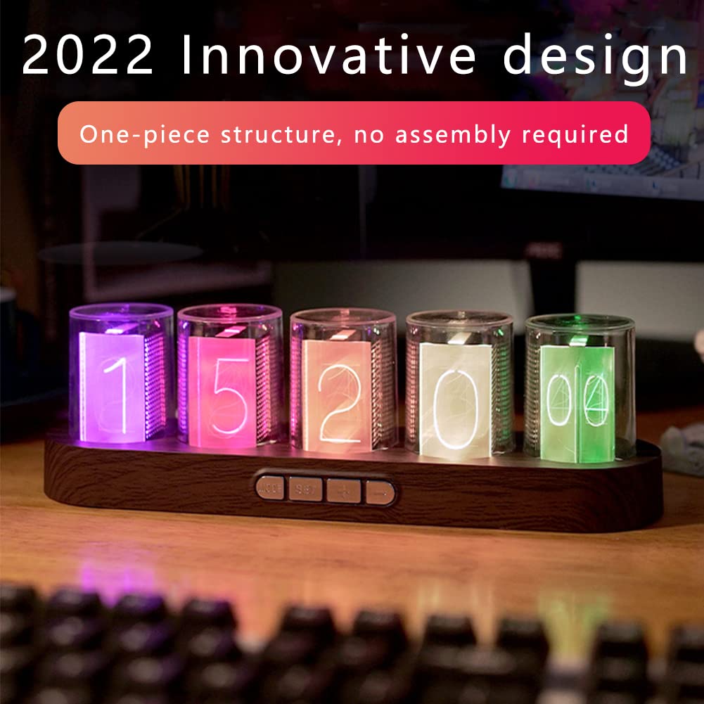 GUAZI STORE Imitation Nixie Tube Clock RGB Creative Clock 16 Million Colors, Mode Adjustments with Gift Box Packaging Can Be 01 01