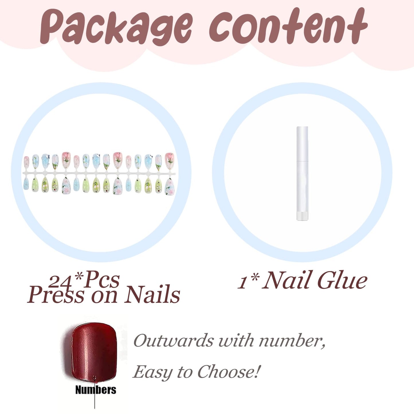 BABALAL Spring Press On Nails Almond, Medium Fake Nails, Pink Green Ombre With 3D Floral & Butterfly 3d Handmade Design, Glue On Nails 30Pcs