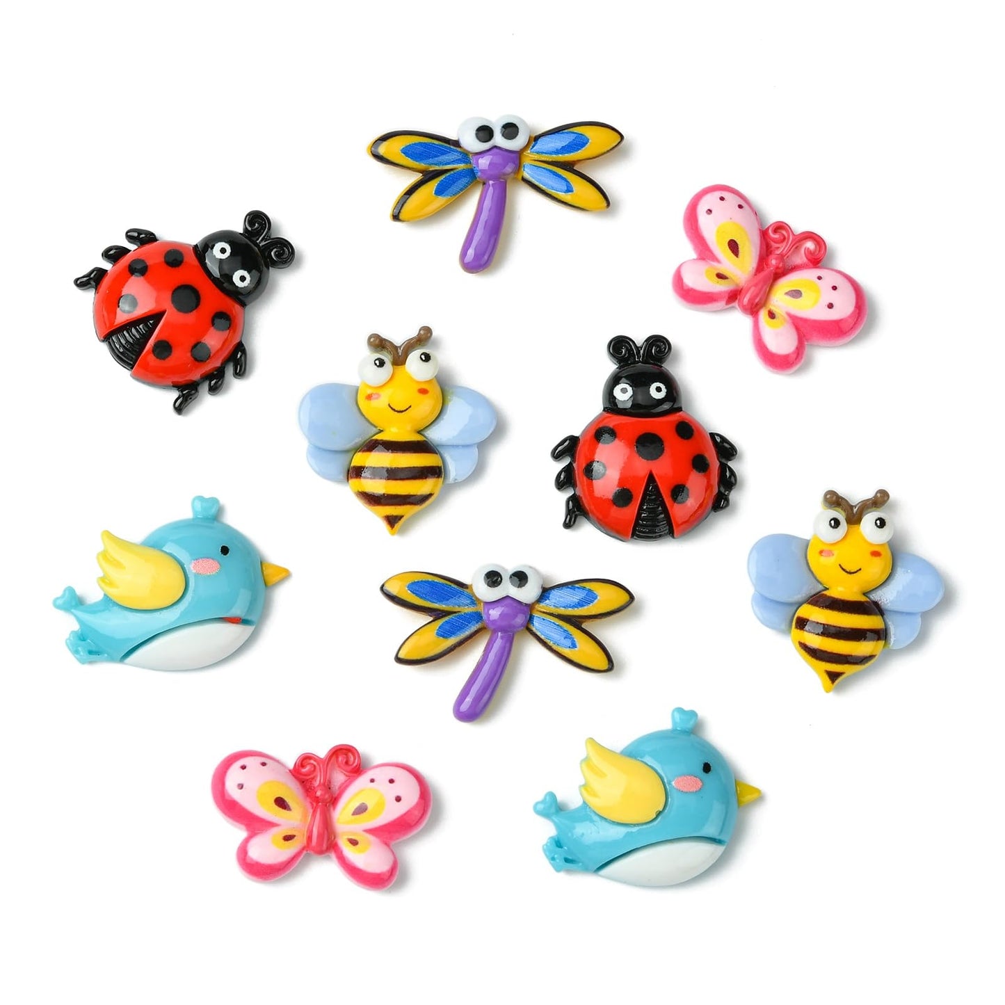 LiQunSweet 30 pcs 5 Styles Insect Theme Resin Cabochons Bee Butterfly Bird Ladybug Dragonfly Animal Flatback Charms for DIY Jewelry Embellishment Craft Phone Bag Shoes