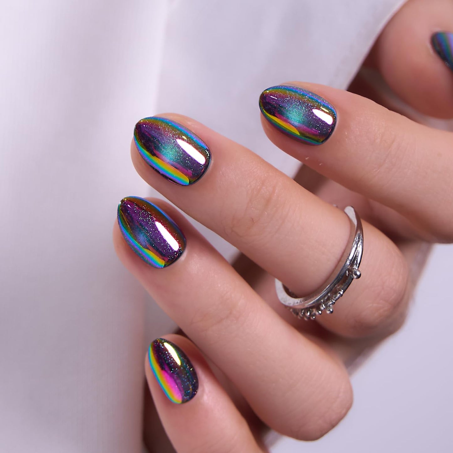 CurvLife Soft Gel Almond Extra Short Press-On Nails, Reusable Oval Fake Nails with Glue & Adhesive Tabs, 32PCS Salon-Quality Stick-On Nails for At-Home Manicure (Neon Eclipse)