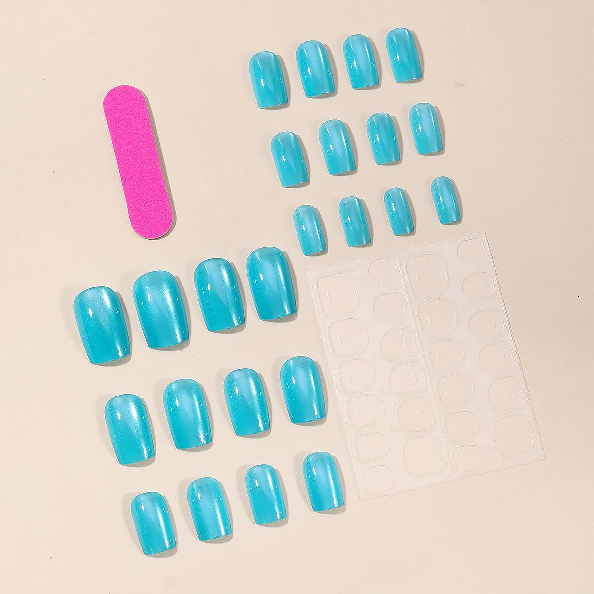 24Pcs Blue Press on Nails Short Square Fake Nails Glitter Full Cover Glue on Nails Reusable Acrylic Artificial Nails Glossy Design French False Nails Stick on Nails for Women Manicure Decorations Tips