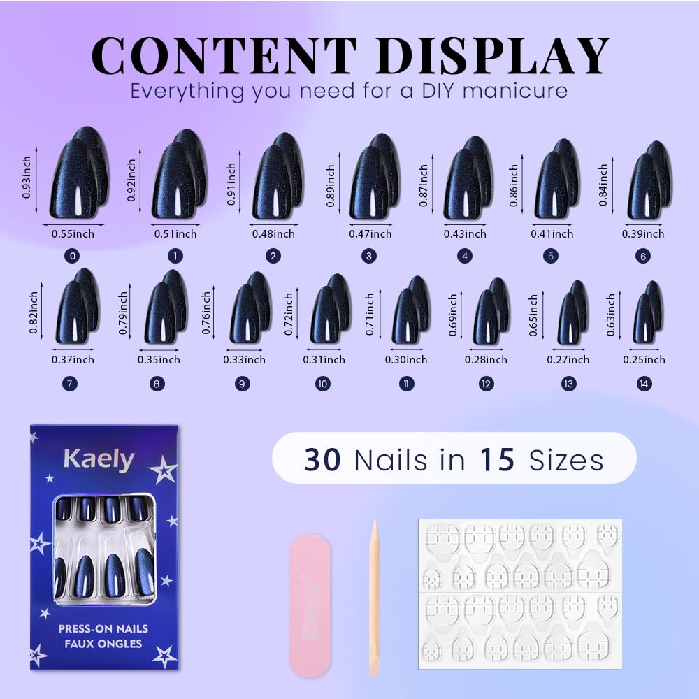 evpct Chameleon Teal Cat Eye Chrome Press on Nails Almond Medium No Glue, Holographic Medium Almond Stick on Fake Nail for Women, Glossy Cat Eye Effect, Perfectly Fit Salon-quality Soft False Nail