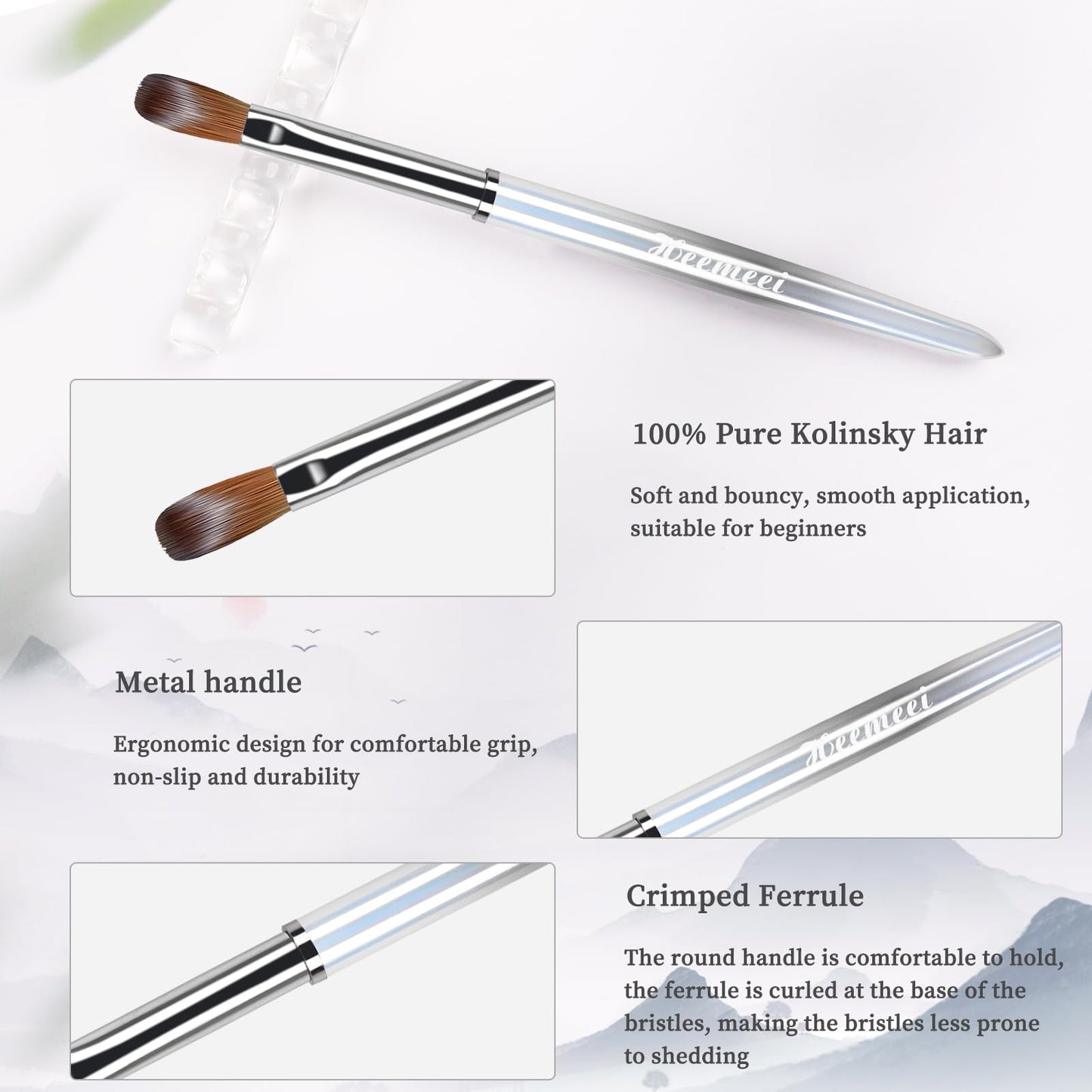 heemeei Kolinsky Acrylic Nail Brush Size 10, Nail Brushes for Acrylic Application, Acrylic Powder Brush for Nail Art, Nail Acrylic Brush for Professional Manicure DIY Home Salon (10#)………
