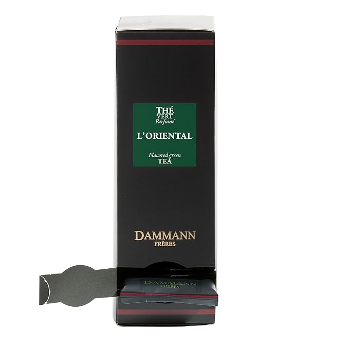 Dammann Freres Sachets, L'Ôriental Tea Bags, Premium Gourmet French Green Tea, Blend Passion Fruit, Peach, Strawberry Flavors, Individually Wrapped, 24 Count (Single Pack)