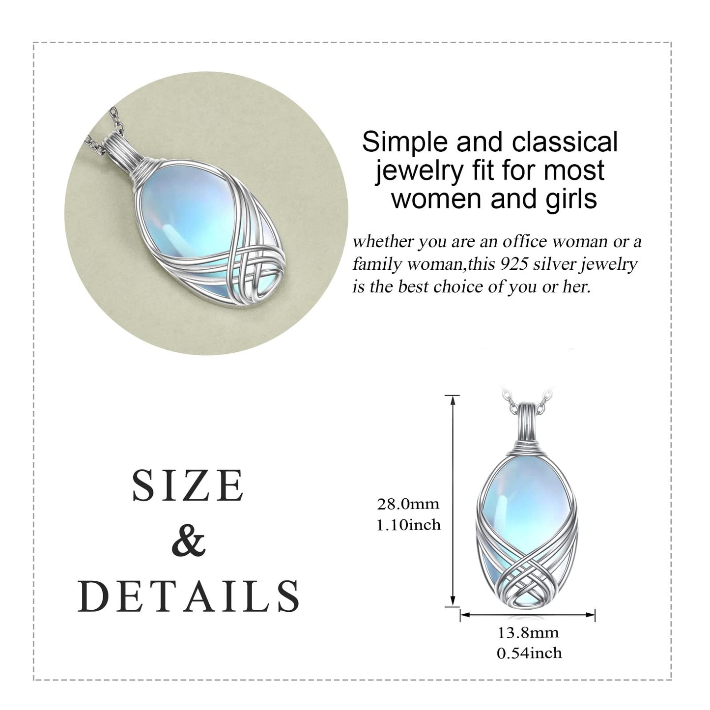 YAFEINI 925 Sterling Silver Moonstone Necklace Filigree Teardrop Pendant Necklace Jewelry for Women(E-Oval Moonstone Necklace)