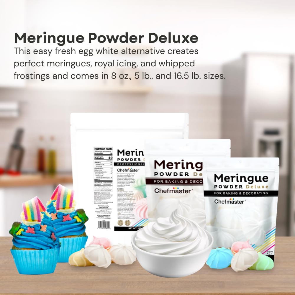 Chefmaster Meringue Powder Deluxe, Professional-Grade Egg White Substitute for Meringue Cookies, Pie Filling, Royal Icing, Non-GMO, Easy-to-Use, Made in USA, 5 lbs