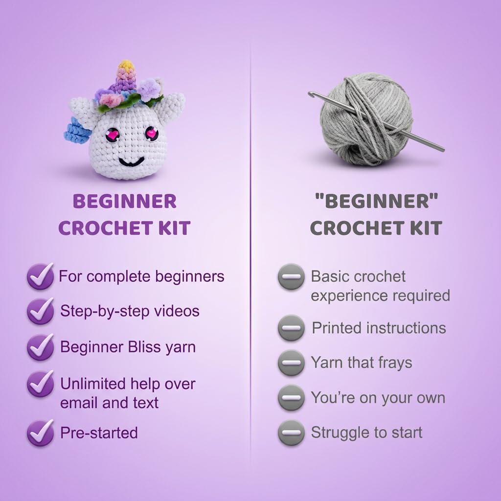 Bubbly Crochet - Luna the Unicorn Starter Kit | Includes Step-by-Step Tutorial Videos | Easy to Customize | Fun Handmade Gift and Easy Arts