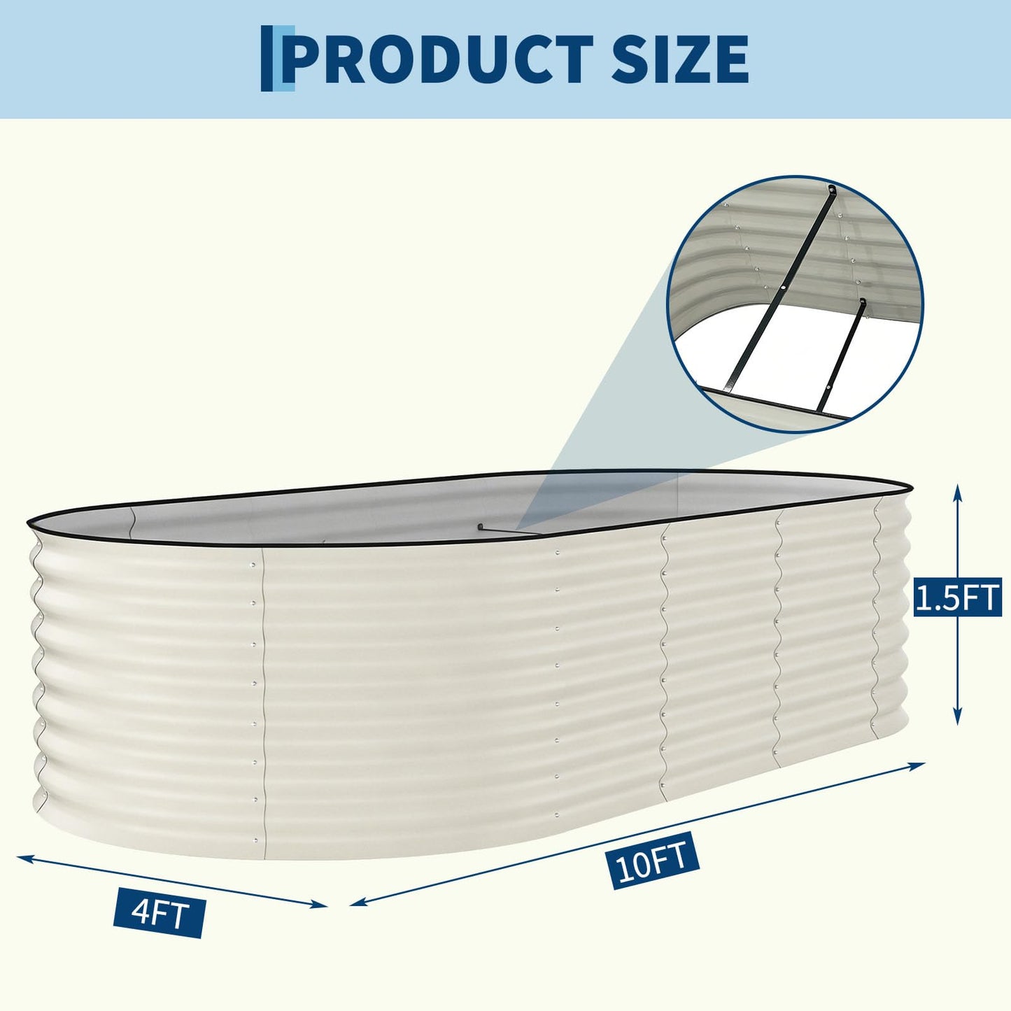 Garvee 2 Pack 10x4x1.5ft Galvanized Raised Garden Bed Kit, Oval Metal Planter Boxes with Anti-Cut Safety Edges, Rust-Resistant Deep Root Planters for Outdoor Vegetables, Flowers, Herbs, Beige