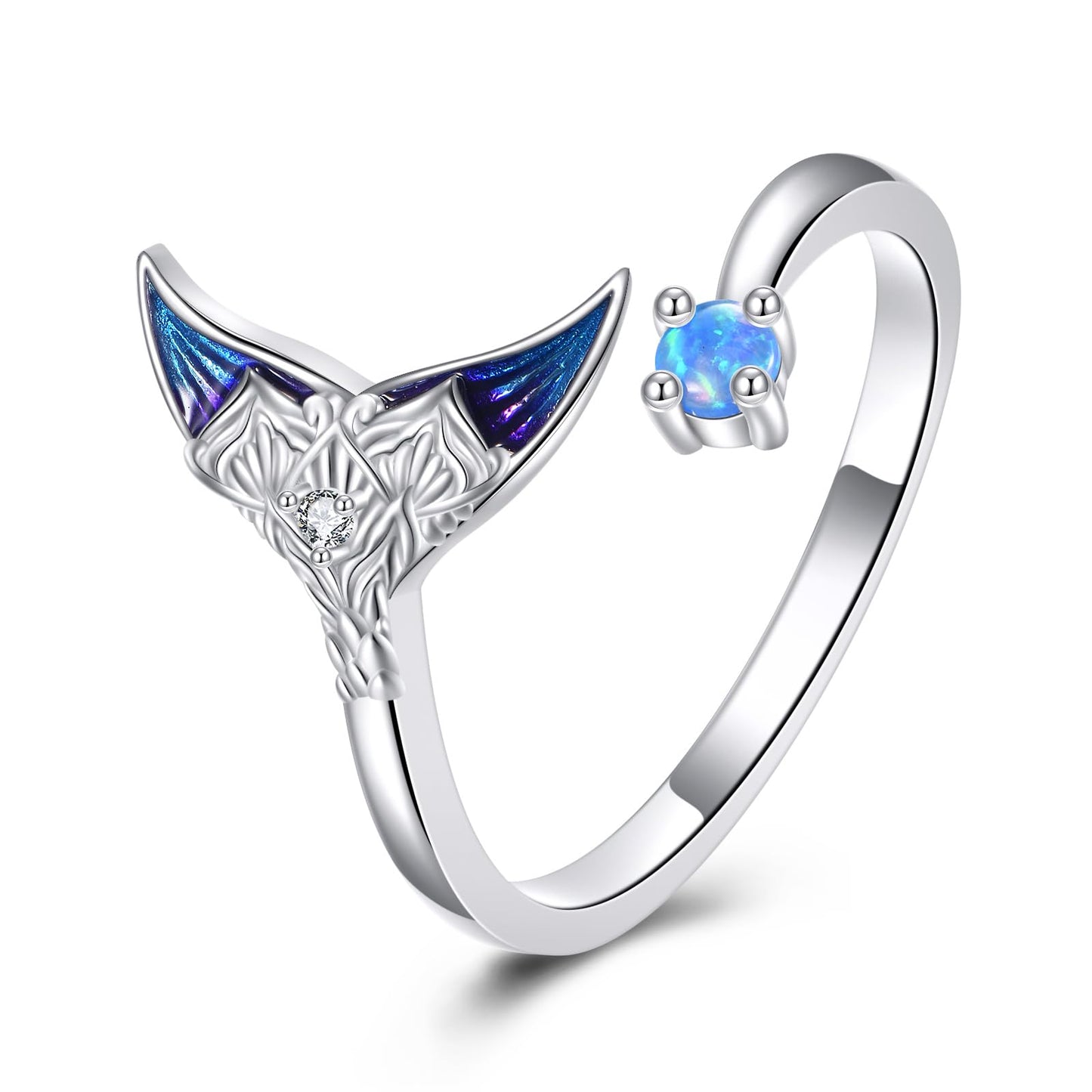 JBAERD Mermaid Tail Ring Sterling Silver Adjustable Mermaid Ring Ocean Jewelry Gifts for Women