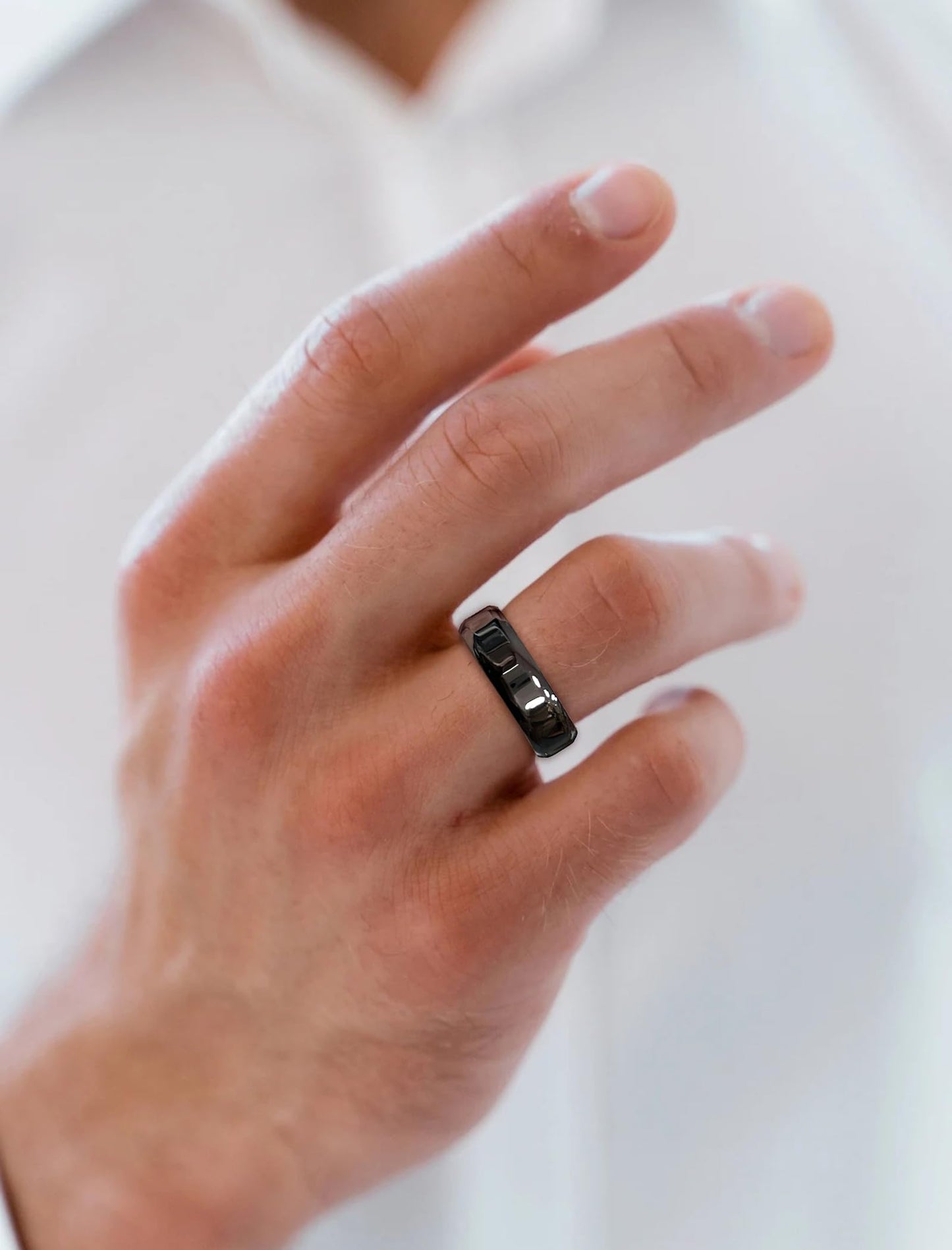 STARCHENIE Black Wedding Band Solid 925 Sterling Silver Ring for Men High Polish Finish Beveled Edge Size 11