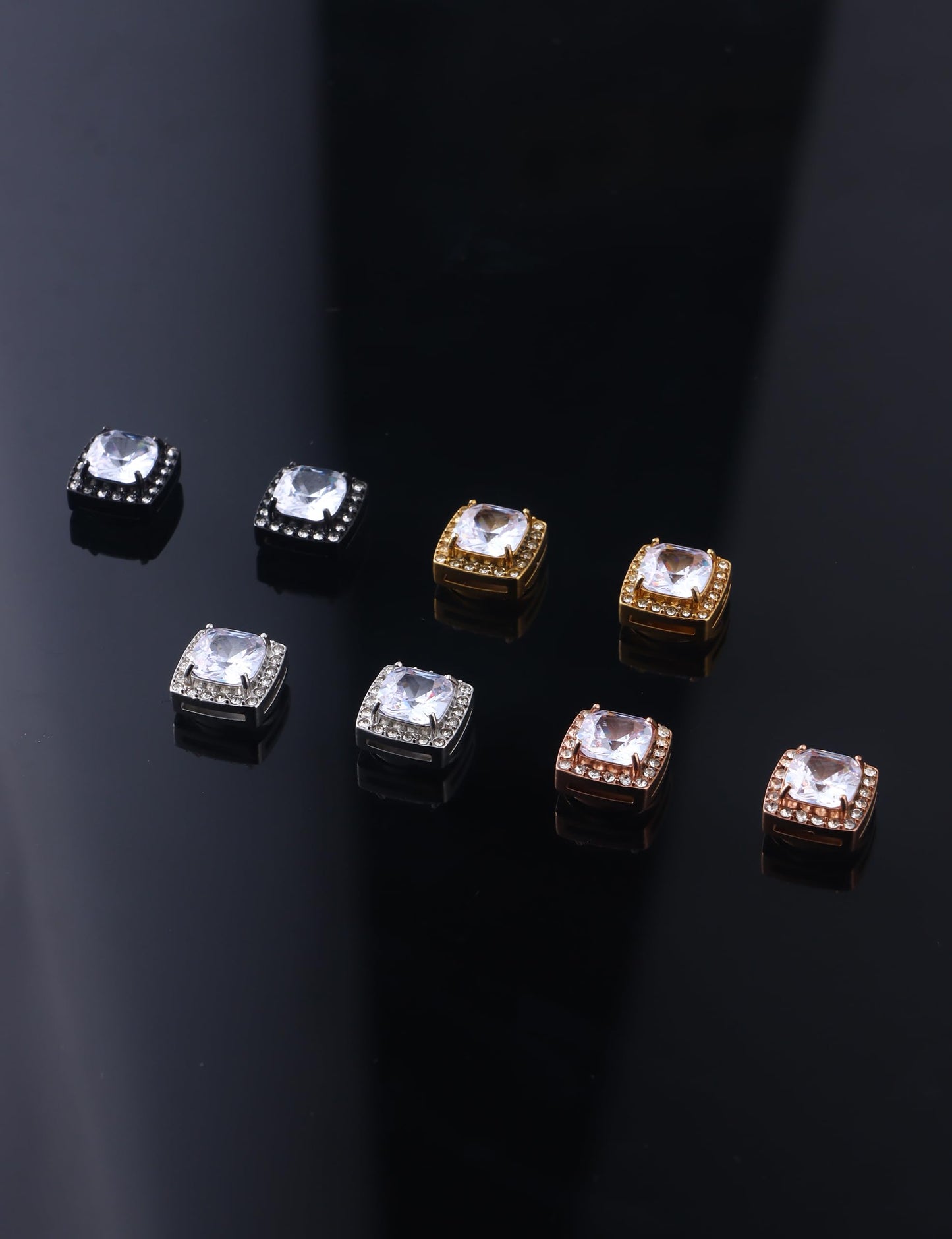 4 Pairs Stud Earrings Set Princess & Round Cubic Zirconia Earrings Hypoallergenic 316L Surgical Stainless Steel CZ Earrings for Women Men (Square)