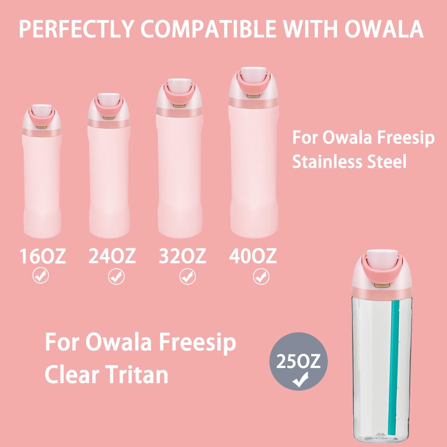 NebkDask Replacement Lid for Owala Freesip,Compatible with Owala Cup 16oz 24oz 32oz 40oz,BPA-Free,Leakproof Cap Water Bottle for Owala Bottles with Two Stoppers and Two O Seal Rings(Pink)