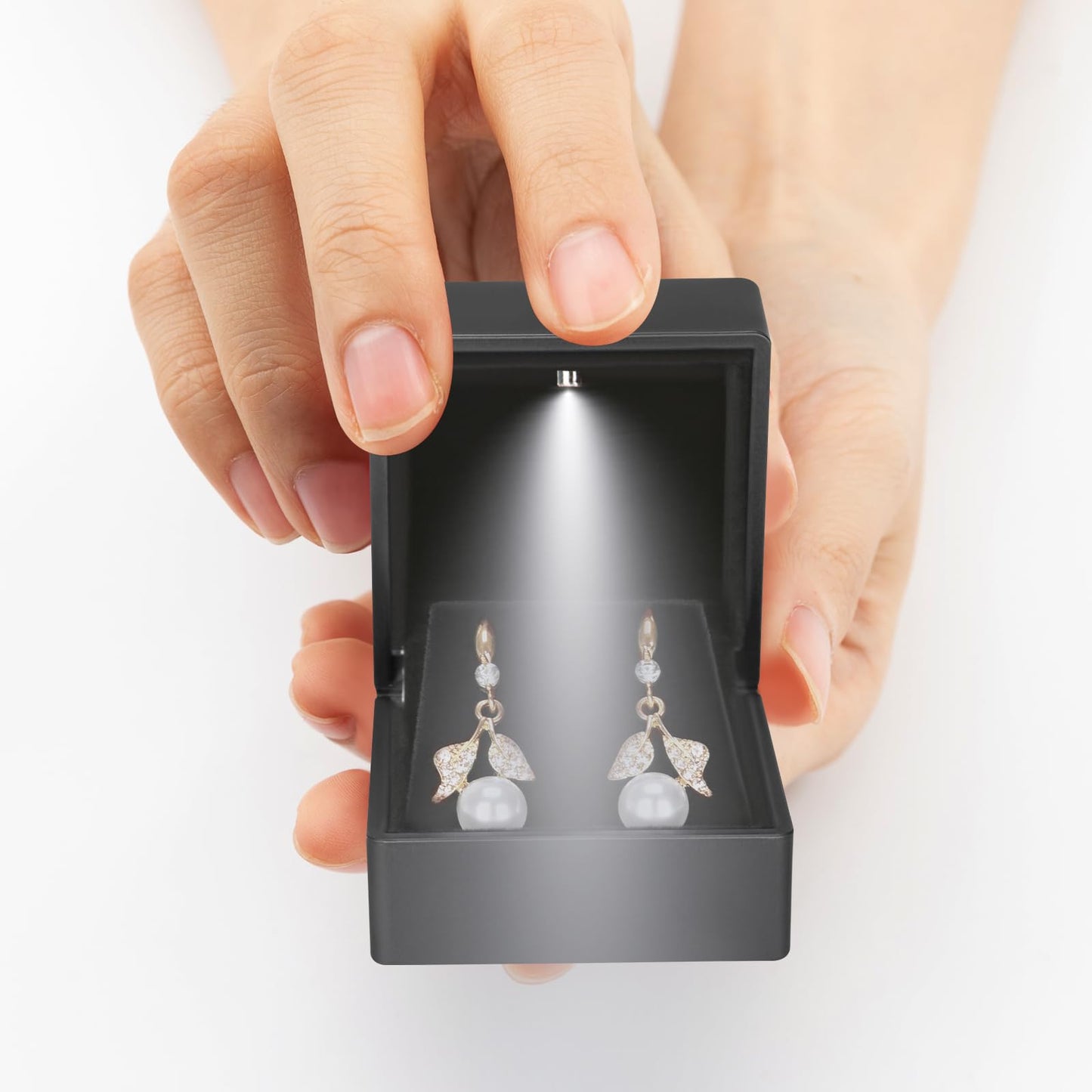 LED Stud Earring Jewelry Gift Box for Proposal, Wedding, Engagement，Birthday Luxury Jewelry Gift Box with LED Light, Jewellry Display Box (Black)