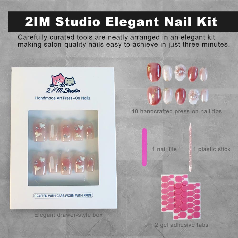 2IM Studio Handmade Press On Nails – 10 Piece Soft Gel Nail Kit with Glue & Tool Set, Reusable Artisan Nails, Salon-Quality Finish (Verdant Edge-XS)