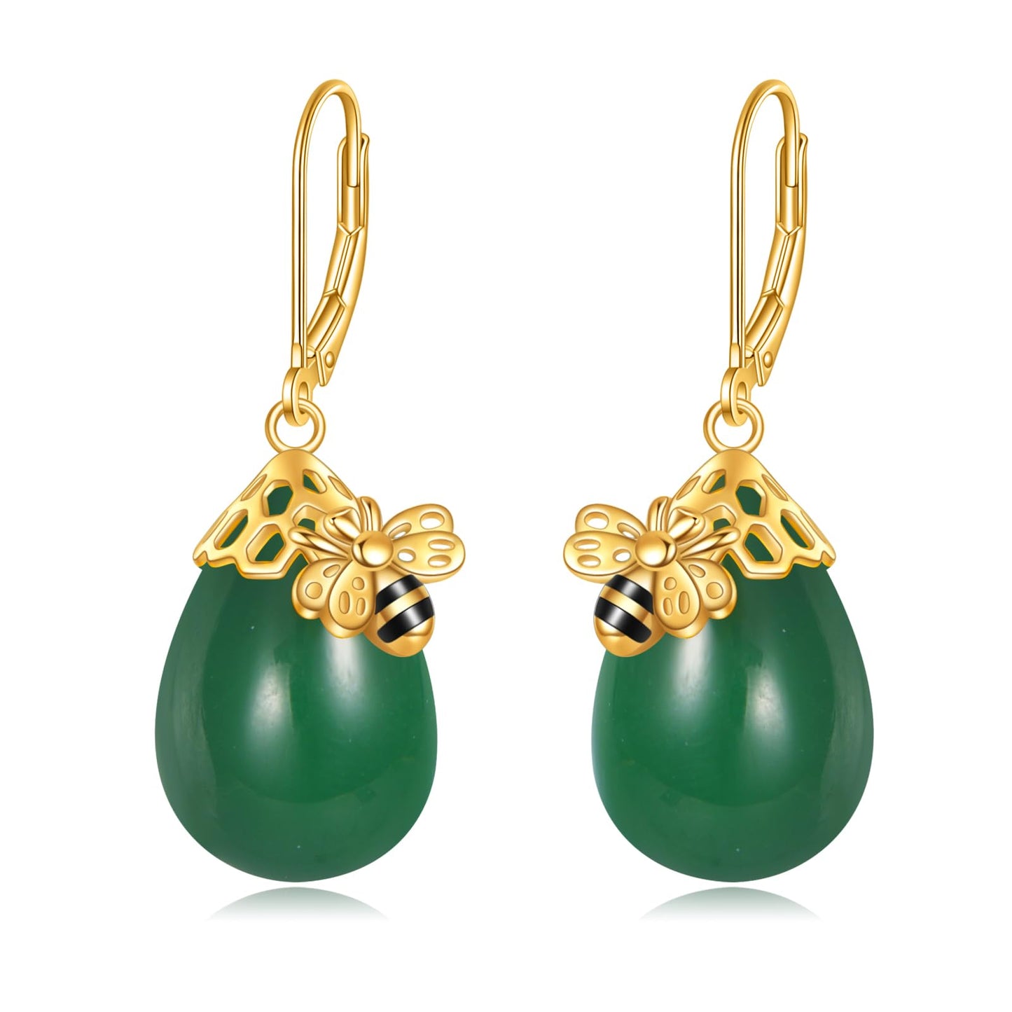 TIGERRIDER Bee 925 Sterling Silver French Clasp Earrings Jade Pendant Jewelry Gift for Women