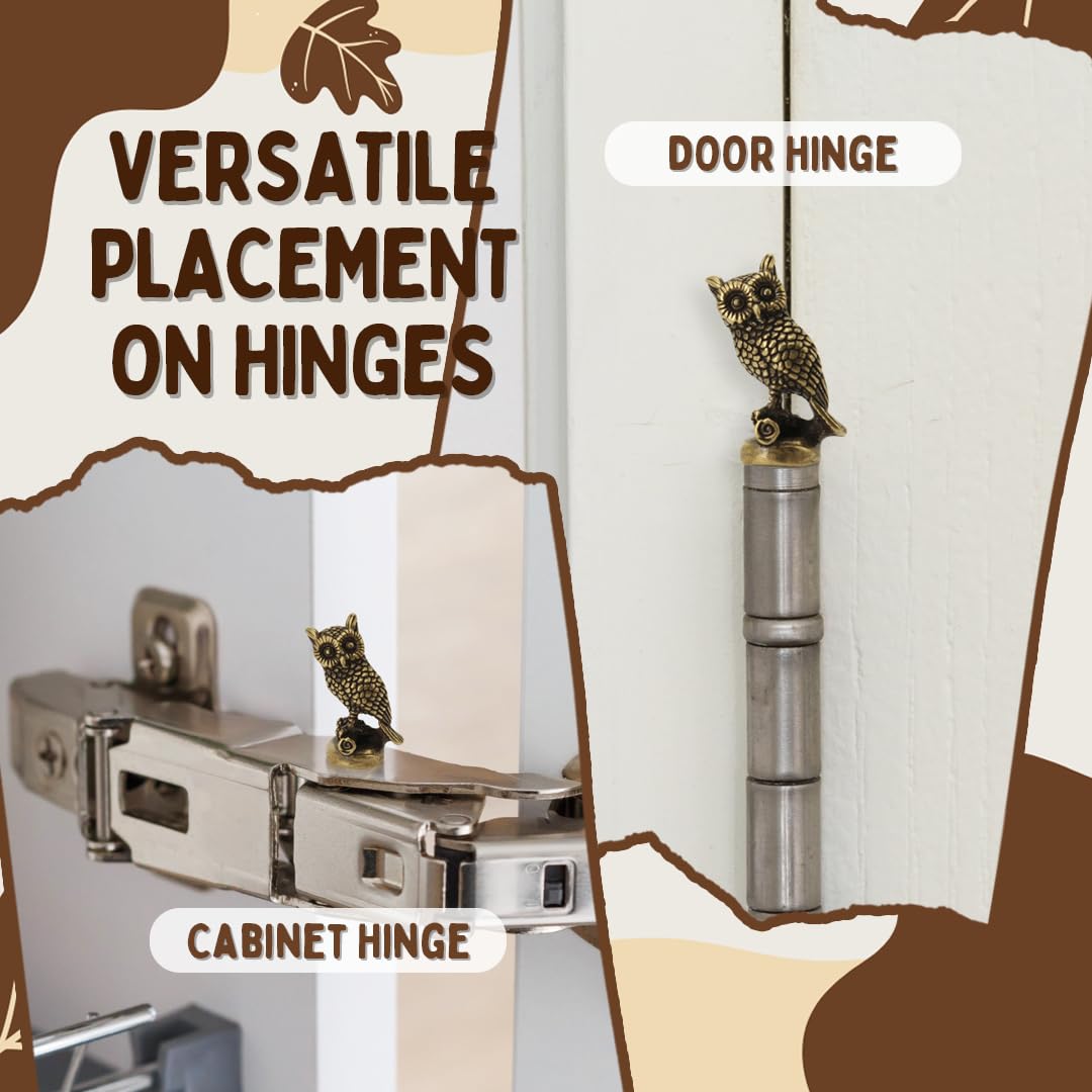 SnugMag Brass Owl Hinge Heads Decorative Topper - Magnetic Door Hinge Toppers Set of 3 - Bird Magnet Charms for Home Decoration - Whimsical Gift Idea