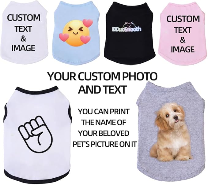 Custom Dog Shirt,Personalized Pet Apparel with Name Text Photo Image,Lightweight Breathable Puppy Kitten Cotton Vest for Small Medium Large Dogs Cats,Puppy Gift (Black, Small)