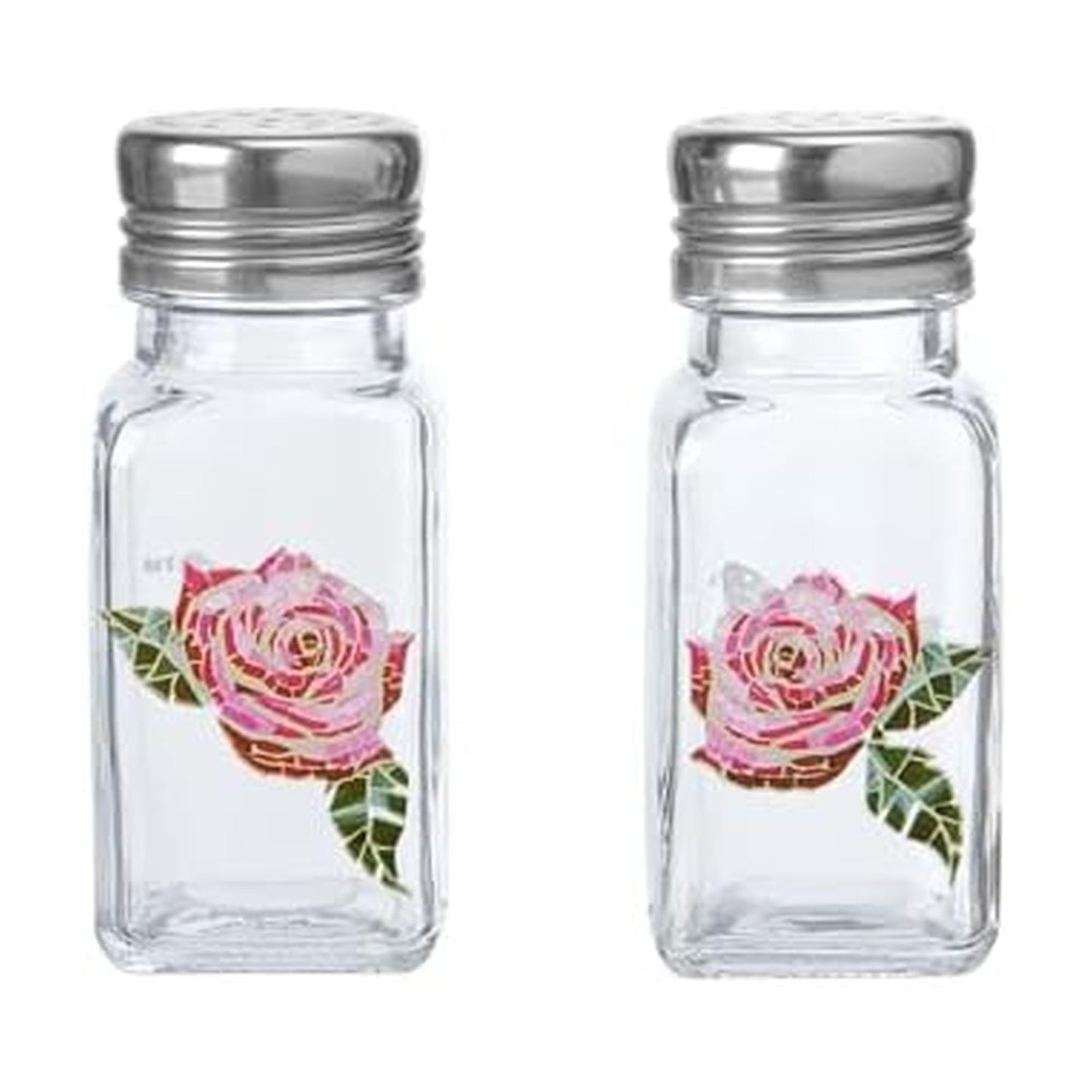 Dolly Parton Glass Salt and Pepper Shakers with Mosaic Rose Design, Easy to Fill, Set of 2, 3 Ounce