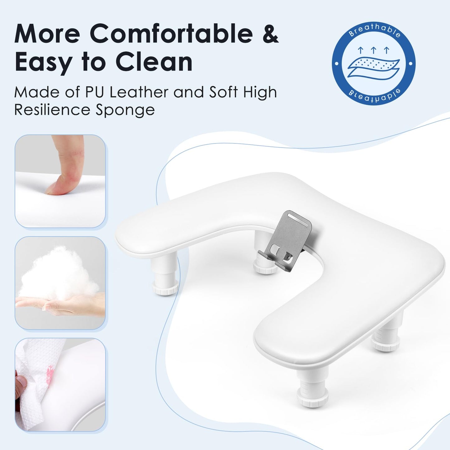 LIONVISON Arm Rest for Nails Tech: U Shaped Adjustable Height Ergonomic Nail Hand Rest Stand PU Leather with Rotating Phone Holder for Nail Salon Manicurist (White)
