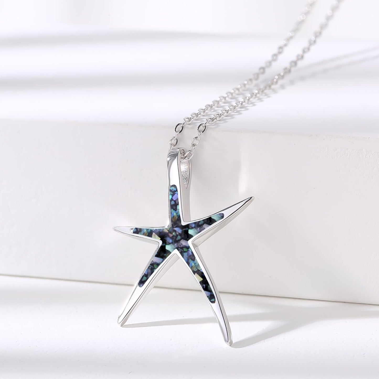 Cuoka Starfish Pendant Necklace with Abalone Shell for Women Adjustable Chain Hypoallergenic Fashion Trendy Chic Seashell Ocean Beach Sea Surfer Summer Holiday Jewelry Gift