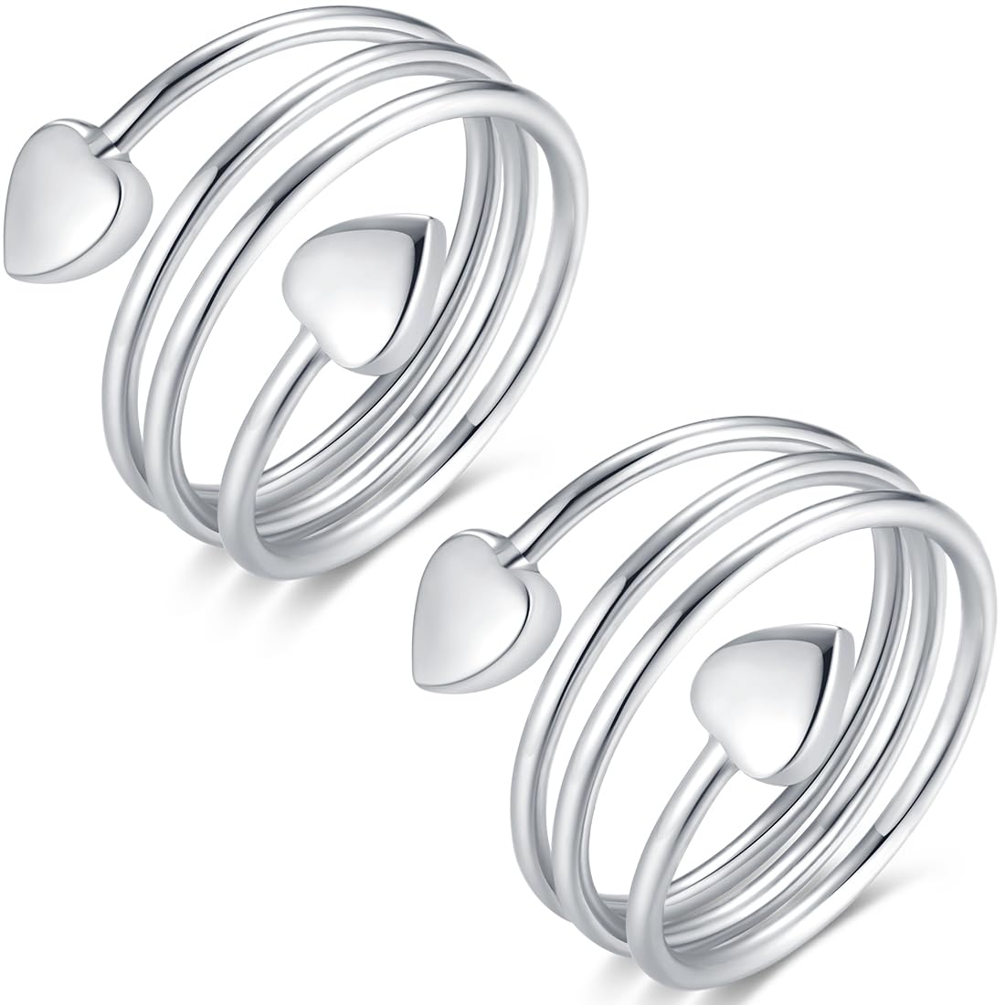 Vicmag Copper Magnetic Ring for Women Ring Ladies Fingers Thumb 99.9% Solid Pure Copper Gift 2PCS Adjustable (Silver Heart)