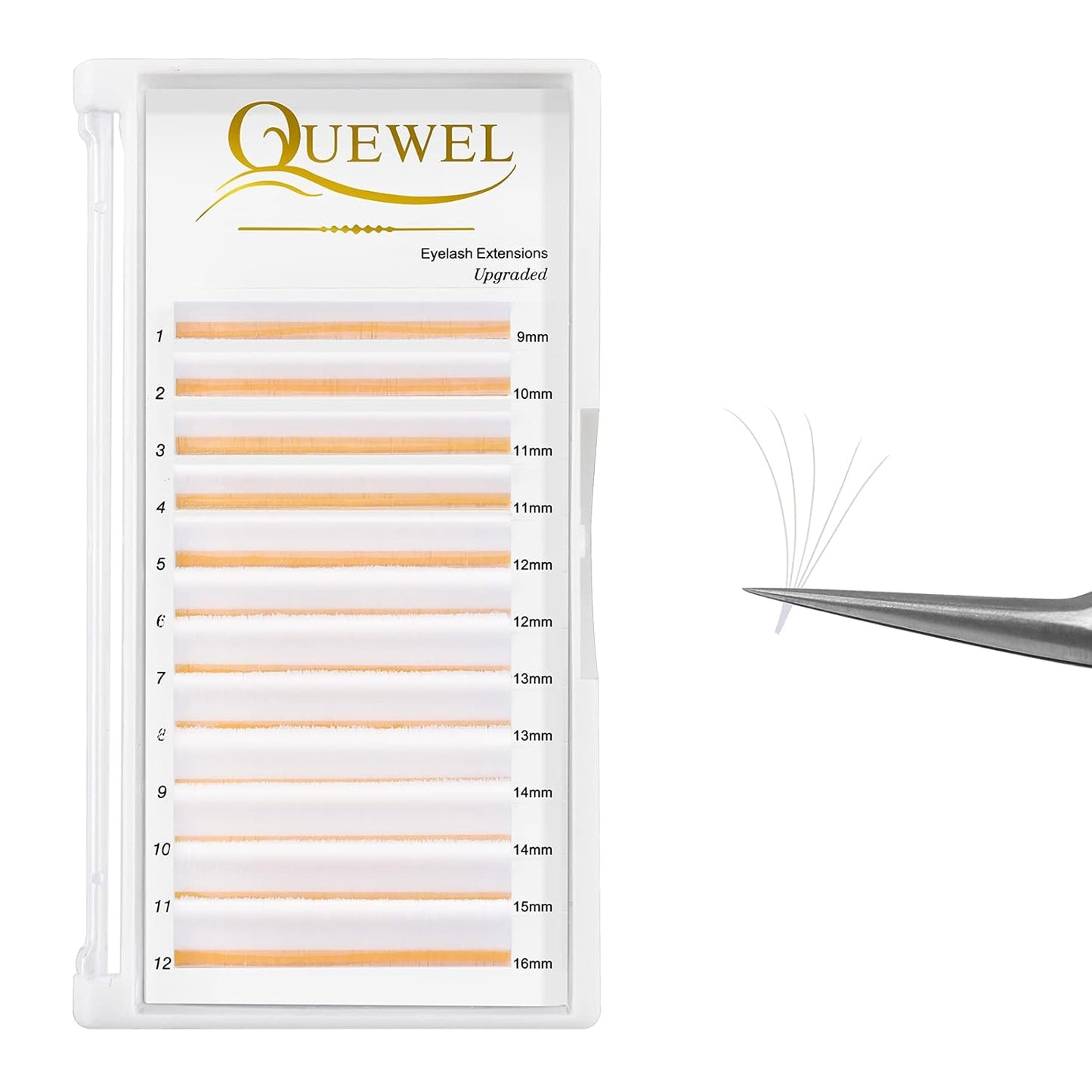 QUEWEL Easy Fan Volume Lashes .07 D Curl White Lash Extensions 9-16mm Mixed Tray Color Self Fanning 2D-10D Eyelash Extensions (White 0.07 D 9-16mm)
