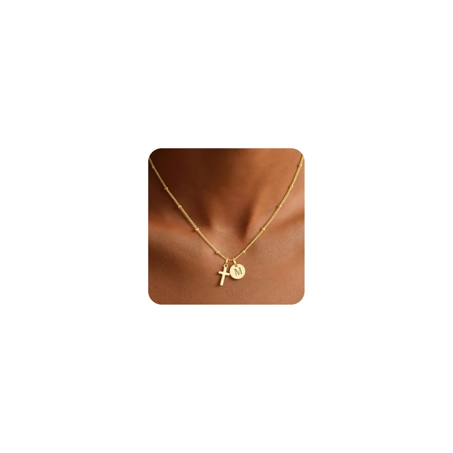 Turandoss Initial Necklace for Women Trendy - Dainty 14K Gold Plated Disc Letter M Cross Pendant Necklace Personalized Faith Jewelry Birthday Mothers Day Gifts for Women